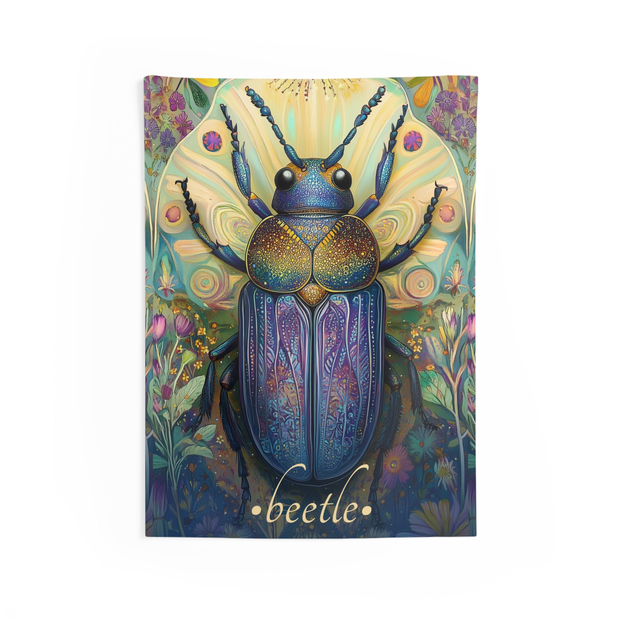 Mystic Beetle Wall Tapestry – Iridescent Insect Art for Magical & Botanical Interiors