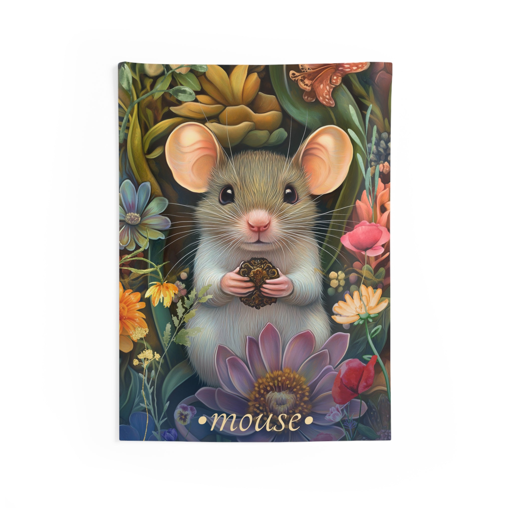 Gentle Mouse Wall Tapestry – Whimsical Forest Animal Art for Cozy, Nature-Loving Homes