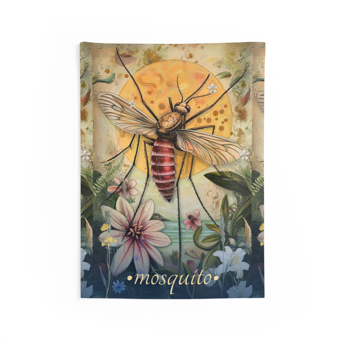Golden Mosquito Wall Tapestry – Nature-Inspired Insect Art for Bold & Botanical Interiors