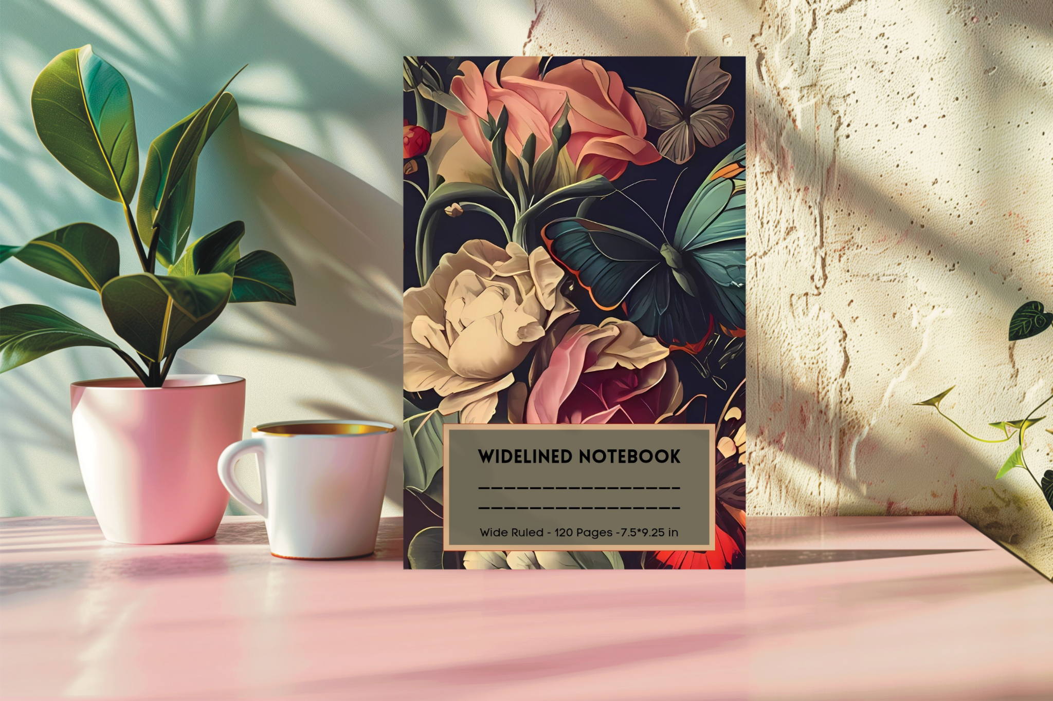 Vintage Butterfly: Soulful Scribbles WideLined 7.5x9.25 Softcover Notebook