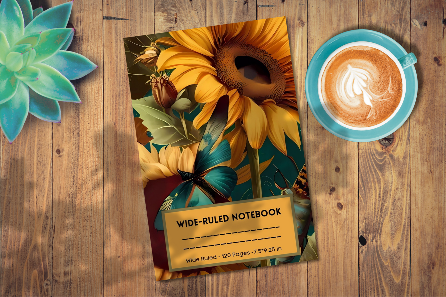 Vintage Style Sunflower Wide-Lined Notebook: A beautifully designed notebook for journalling perfect for sunflower lovers