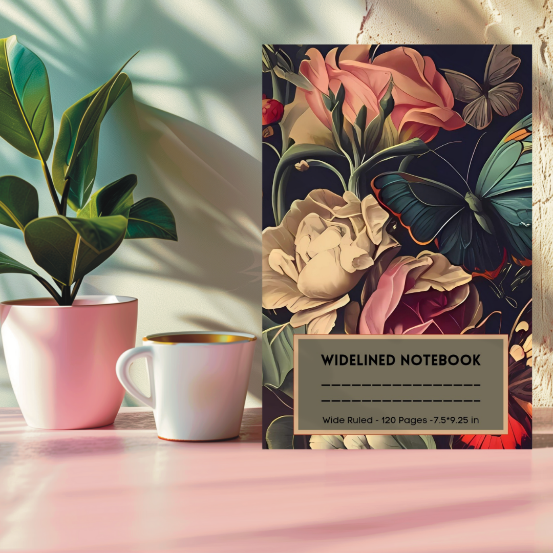 Vintage Butterfly: Soulful Scribbles WideLined 7.5x9.25 Softcover Notebook