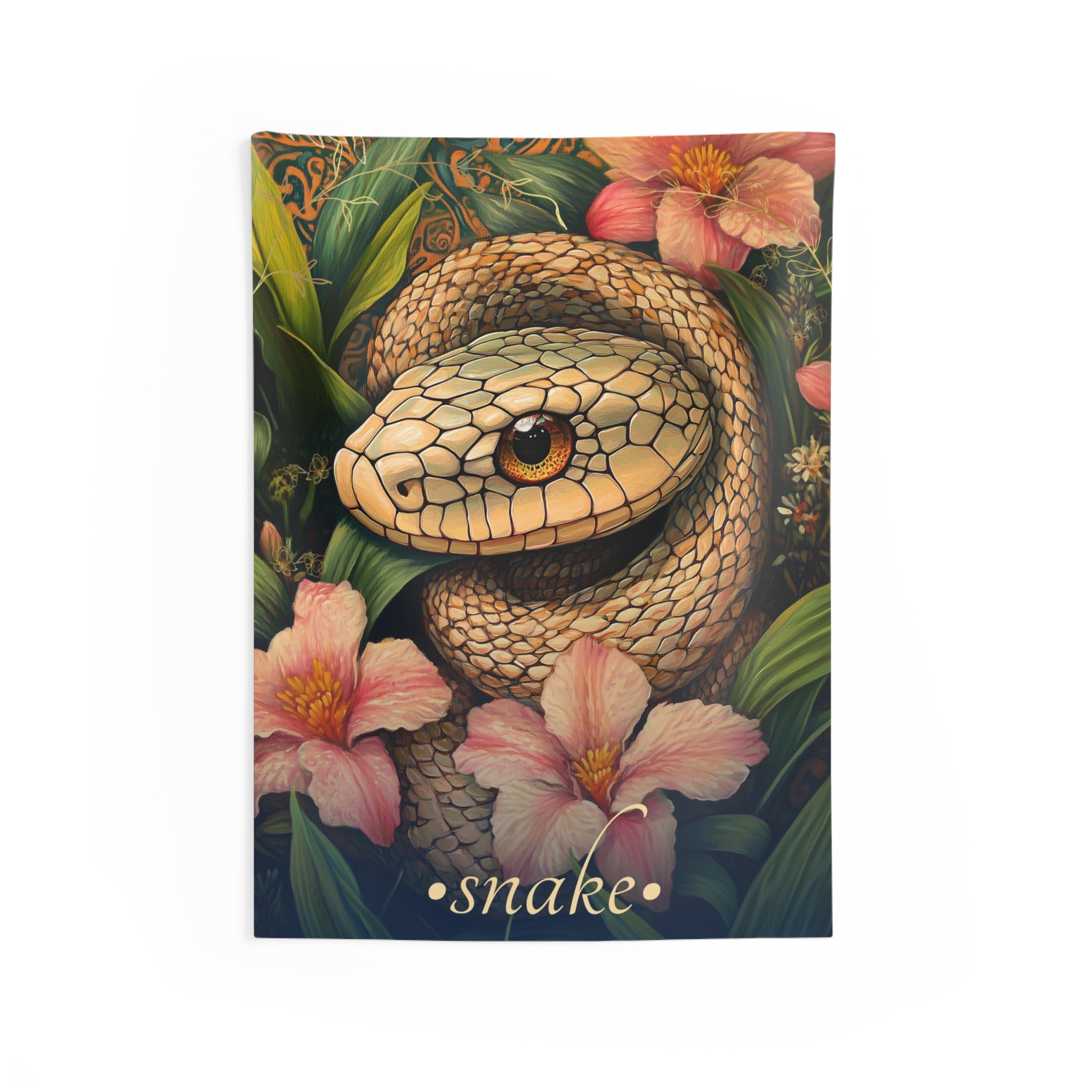 Sacred Snake Wall Tapestry – Botanical Serpent Art for Bold, Intuitive Interiors
