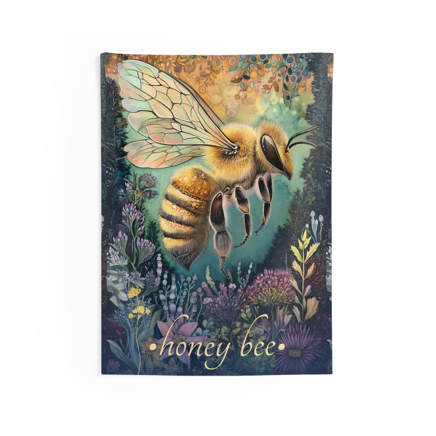 Honey Bee Wall Tapestry – Vibrant Pollinator Art for Botanical & Nature-Inspired Interiors