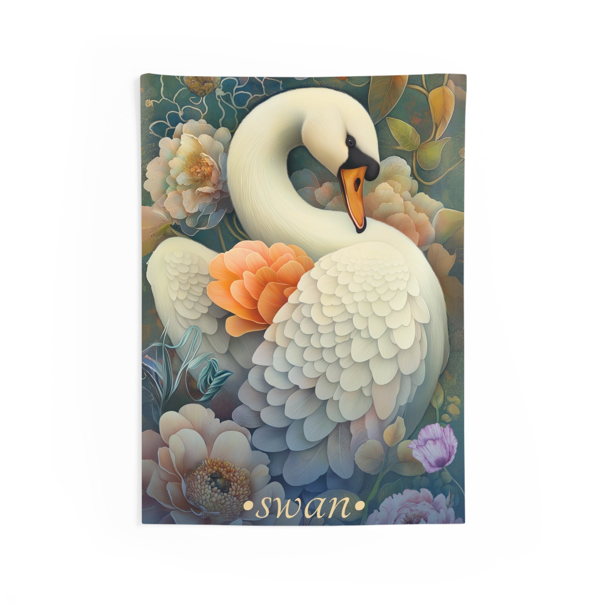 Elegant Swan Wall Tapestry – Soft Floral Animal Art for Dreamy, Nature-Inspired Interiors