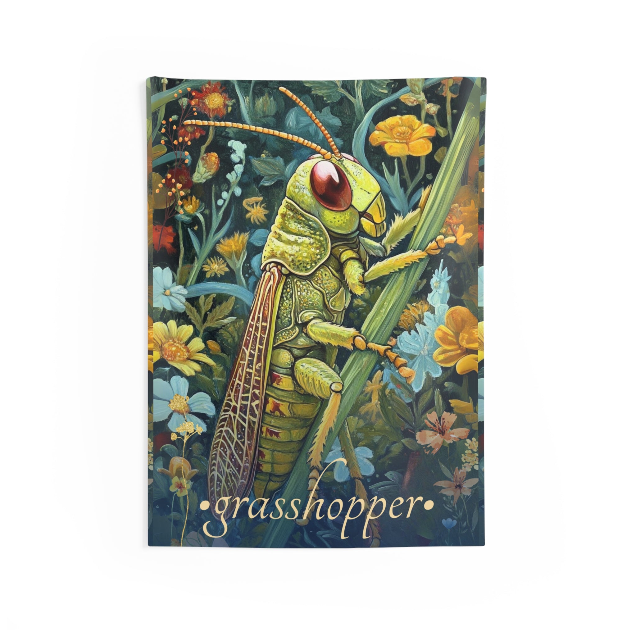 Grasshopper Wall Tapestry – Vibrant Insect Art for Bold, Botanical & Nature-Centered Spaces