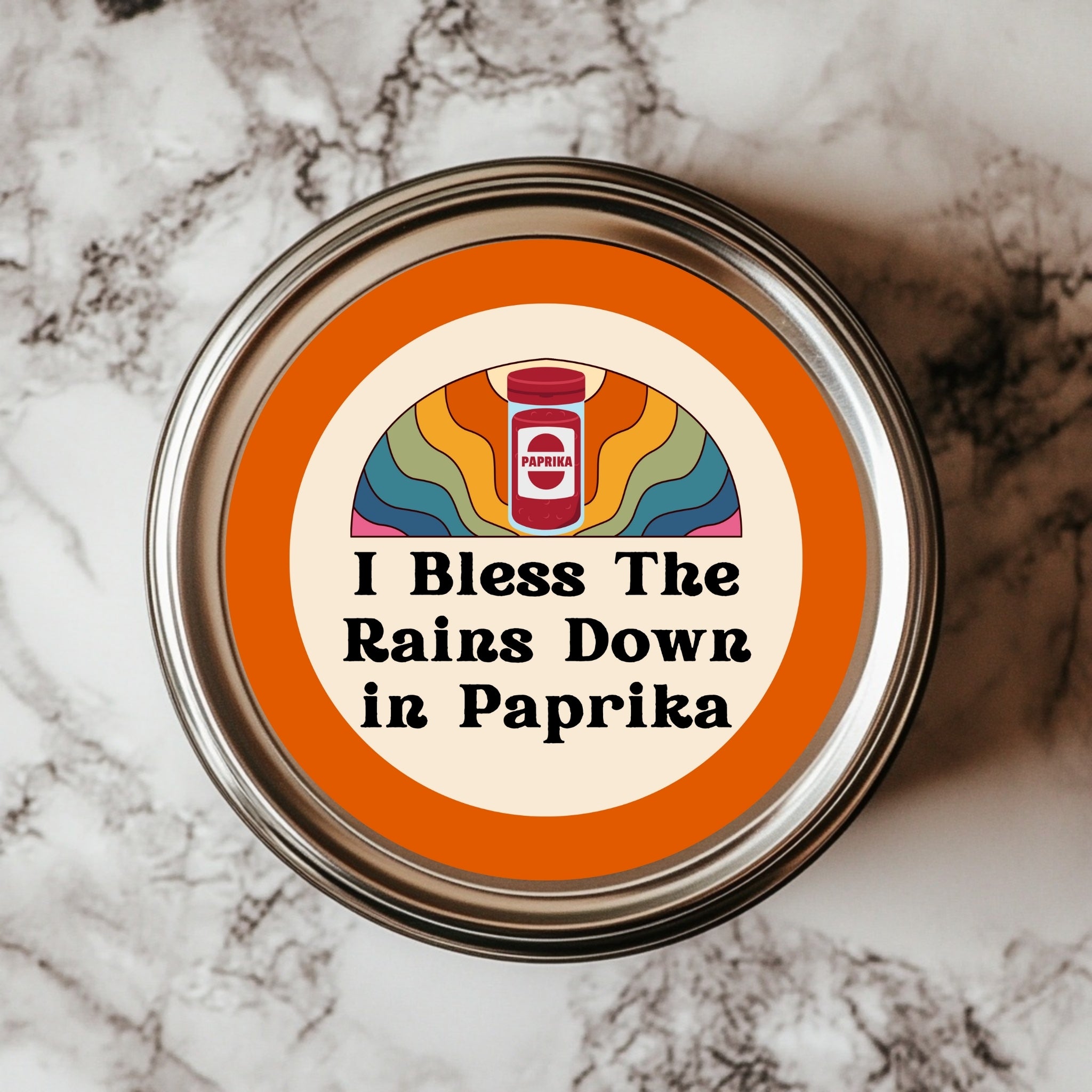 I Bless the Rains Down in Paprika – Retro Spice Sticker (2.25x2.25") vinyl waterproof