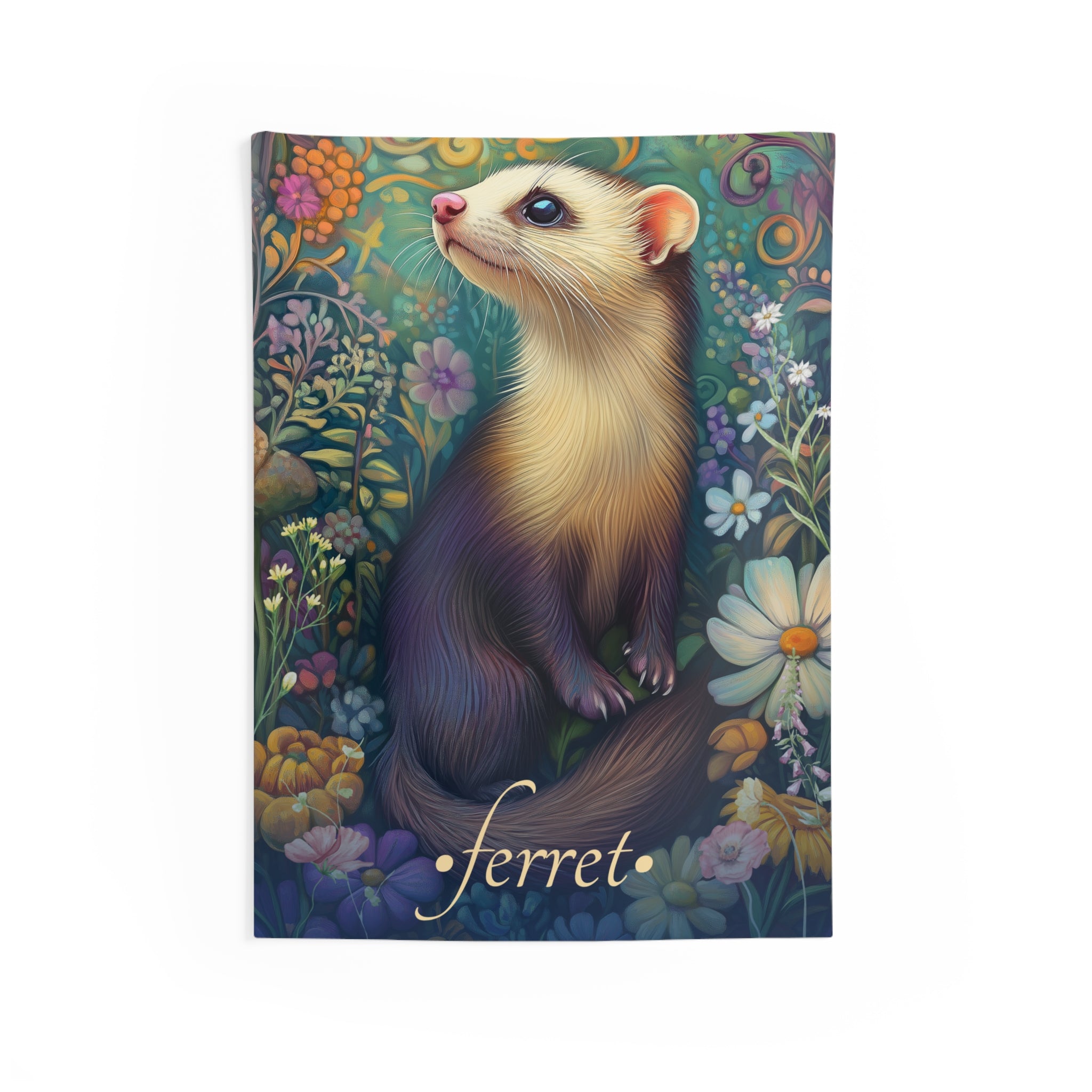 Whimsical Ferret Wall Tapestry – Cozy Nature Art for Animal Lovers & Bohemian Homes