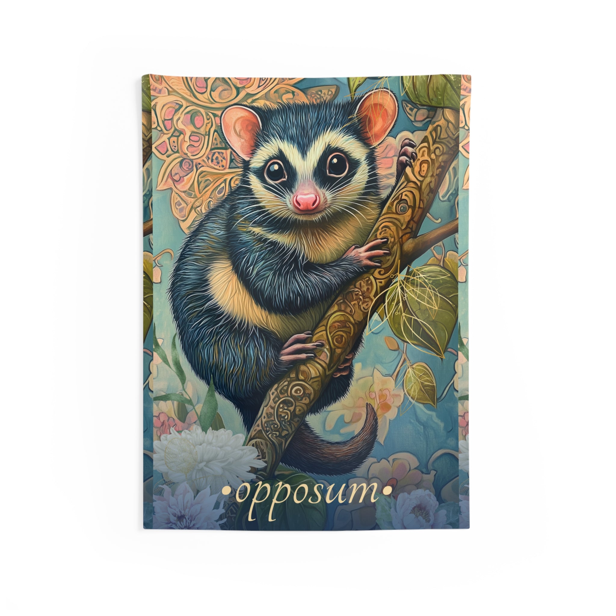 Bohemian Opossum Wall Tapestry – Whimsical Animal Art for Cozy, Nature-Inspired Spaces