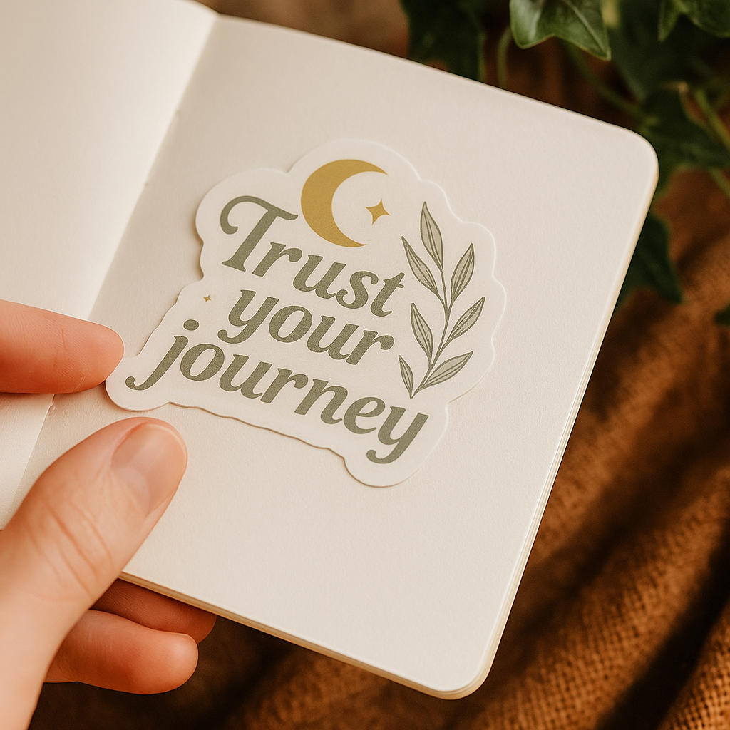Trust Your Journey – Moon & Botanical Encouragement Sticker (3x3")
