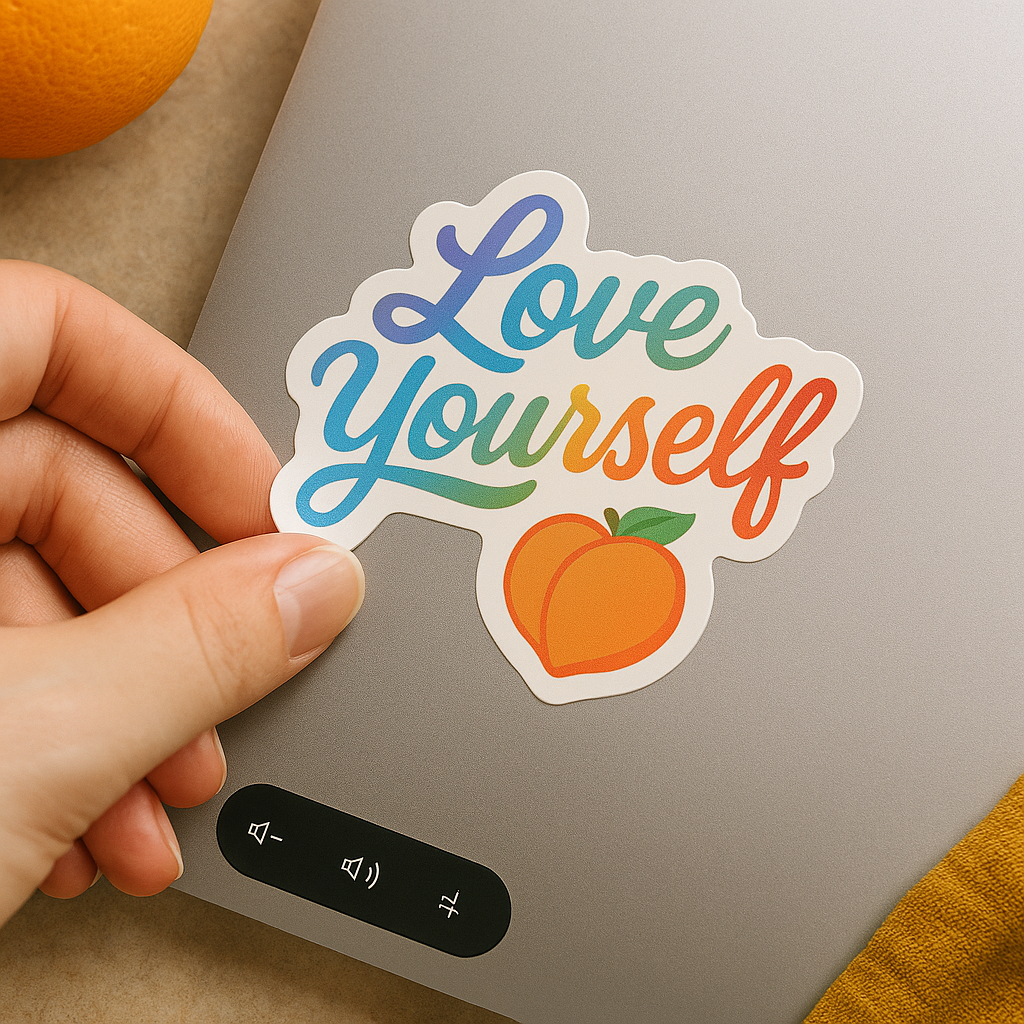 Love Yourself – Rainbow Affirmation Peach Sticker (3x3")