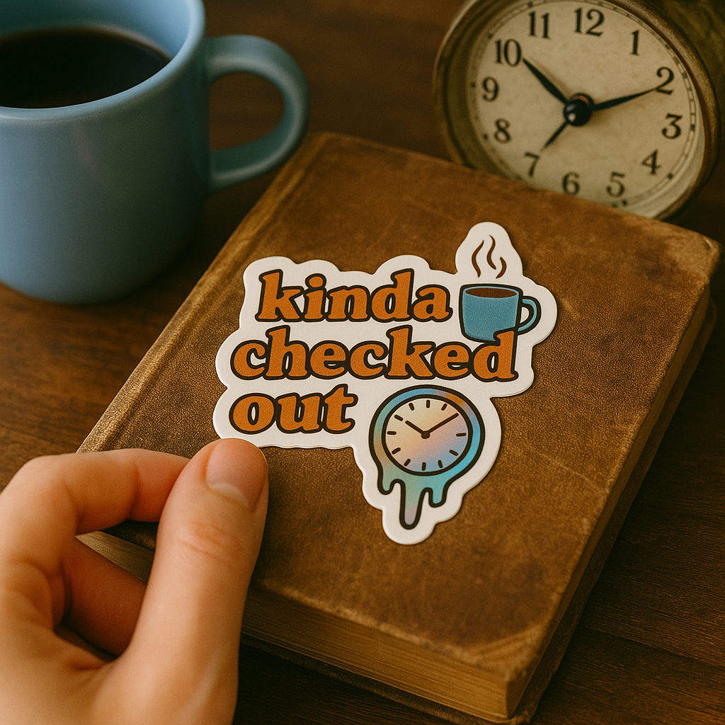 Kinda Checked Out – Burnout Mood Sticker (3x3")
