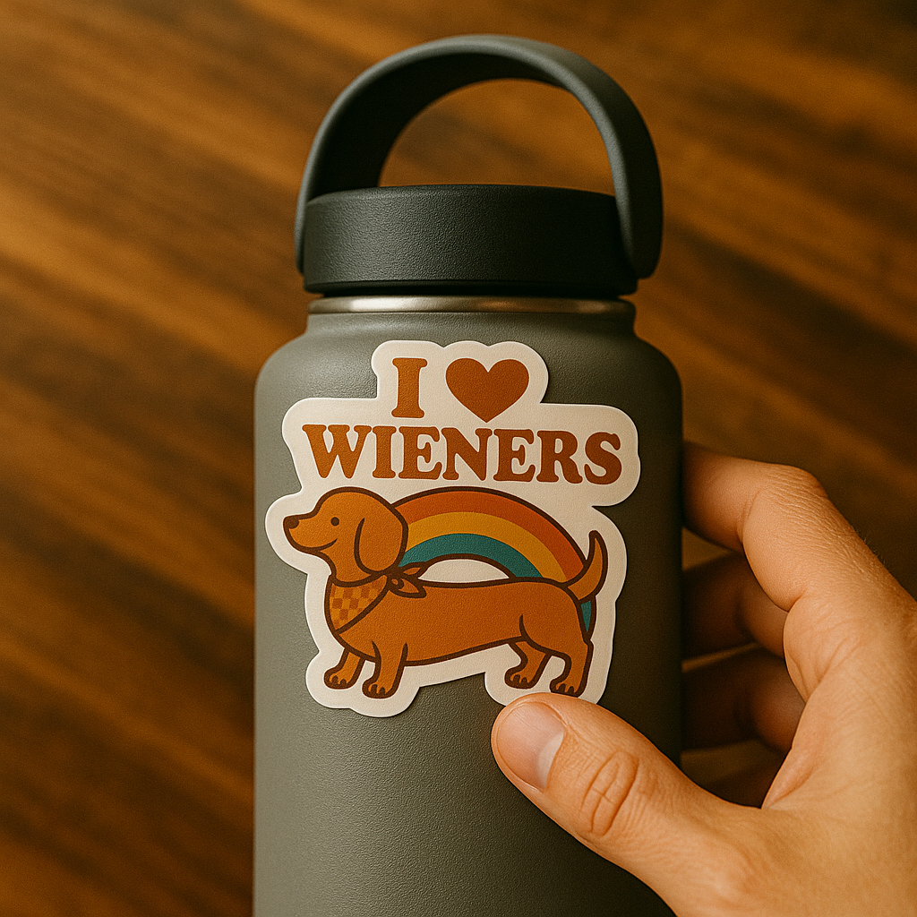 I ❤️ Wieners – Retro Dachshund Rainbow Sticker (3x3")