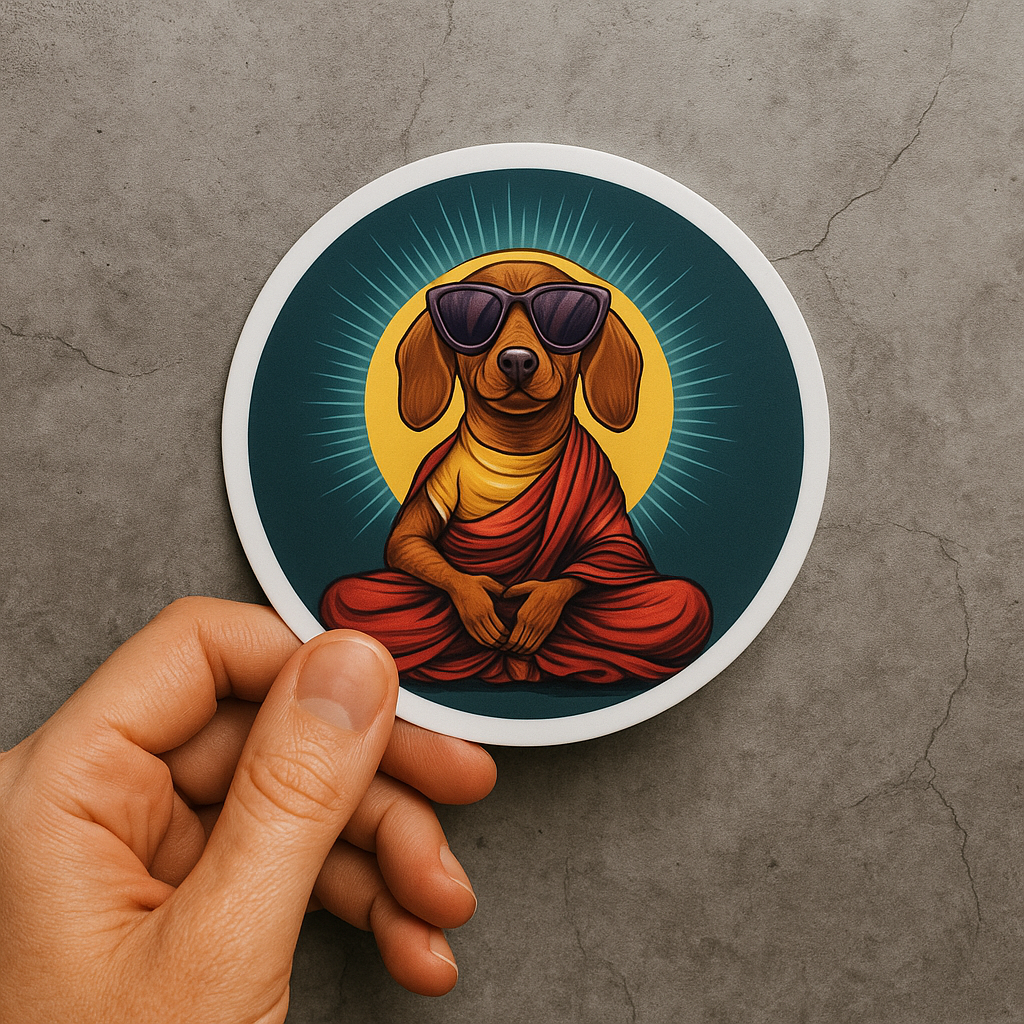 Zen Dog – Round Buddha Pup Sticker (3x3")