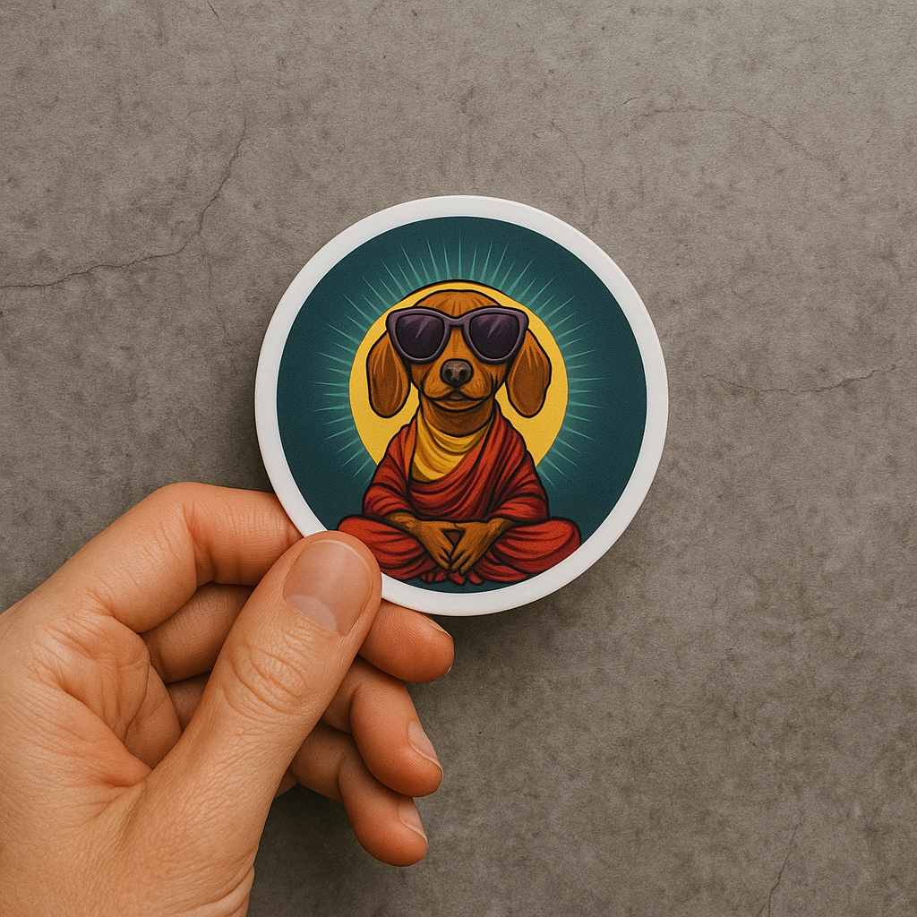 Zen Dog – Round Buddha Pup Sticker (3x3")