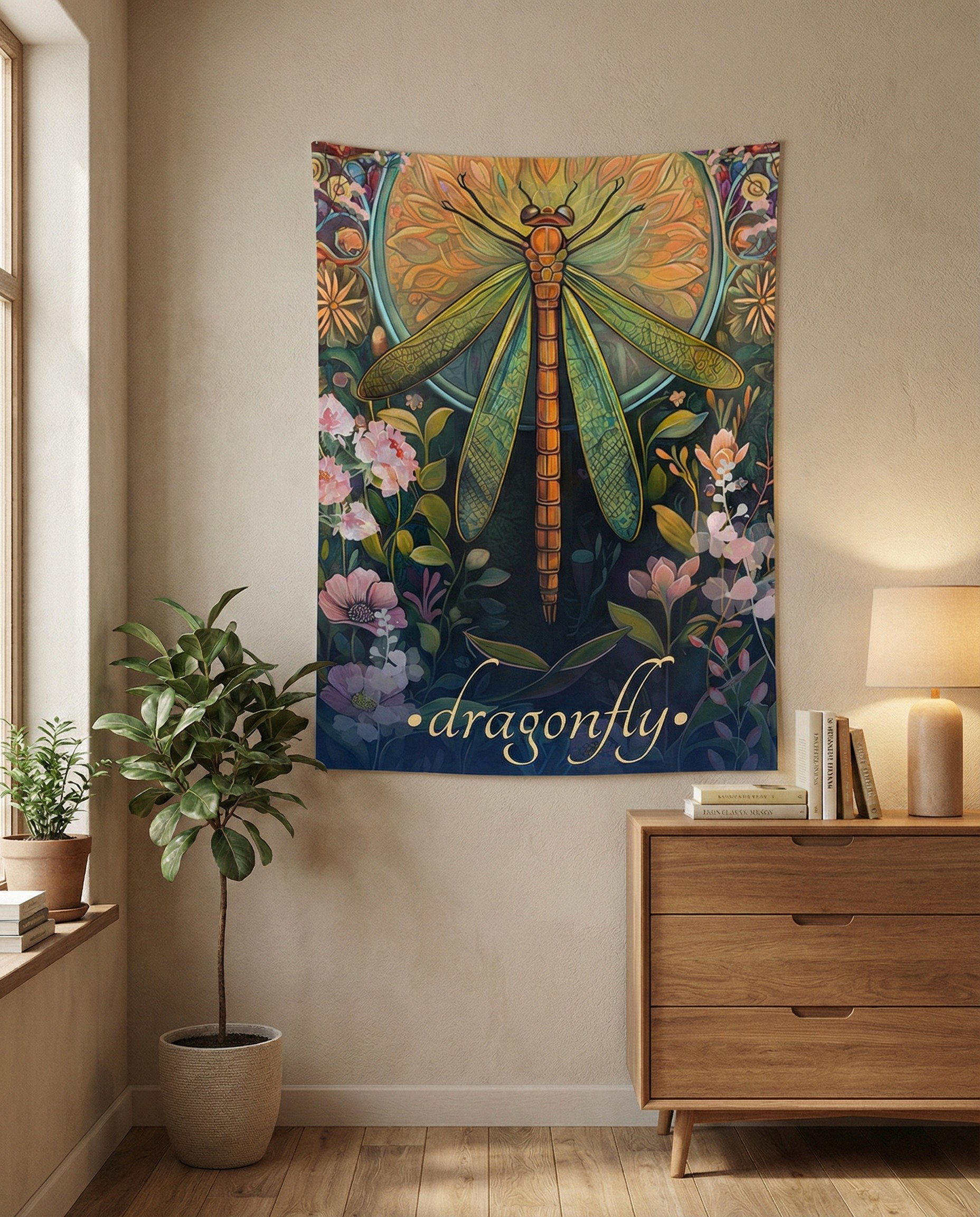 Dragonfly Wall Tapestry – Radiant Insect Art for Mystical, Nature-Centered Interiors