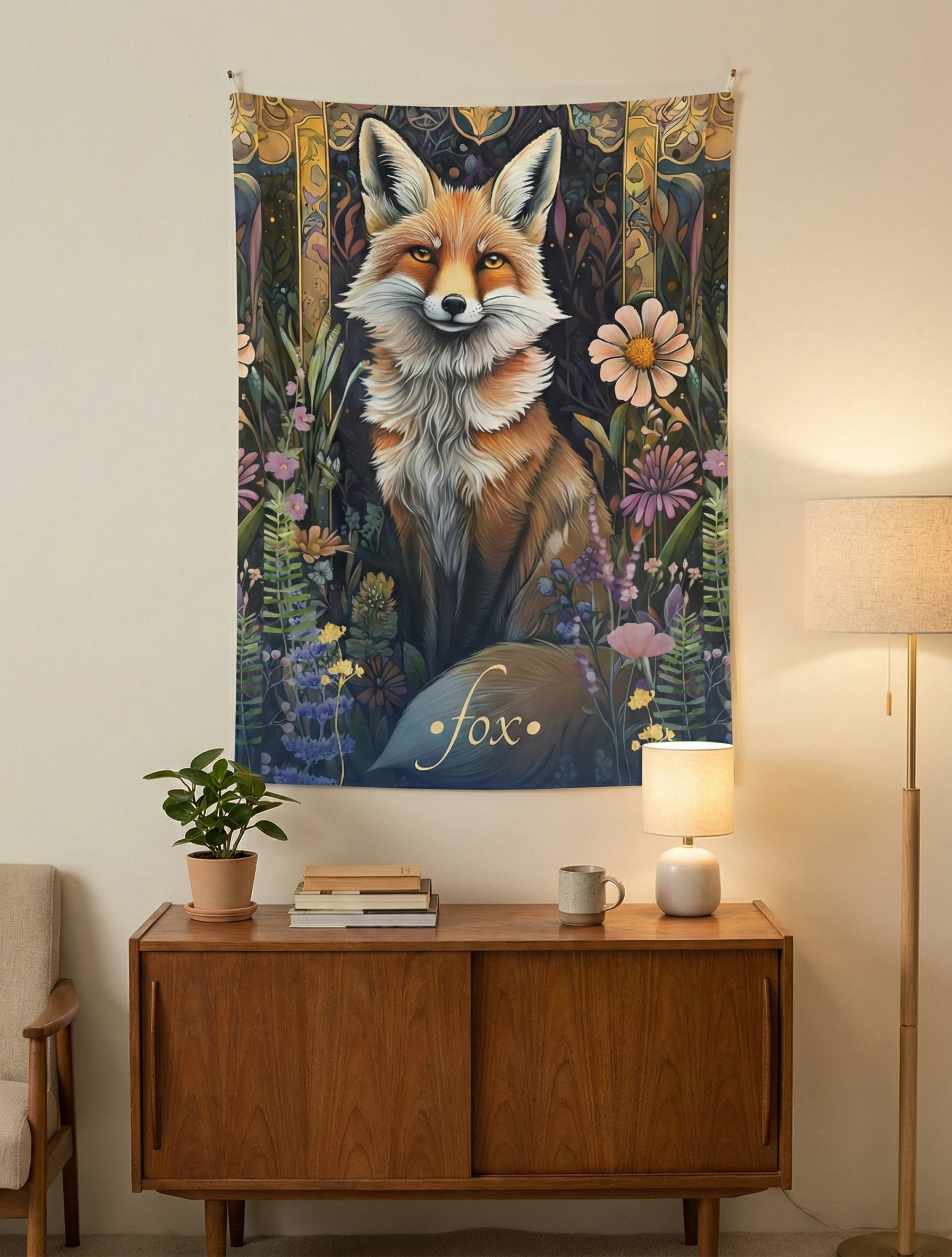 Bohemian Fox Wall Tapestry – Mystical Forest Animal Art for Enchanted, Nature-Inspired Interiors