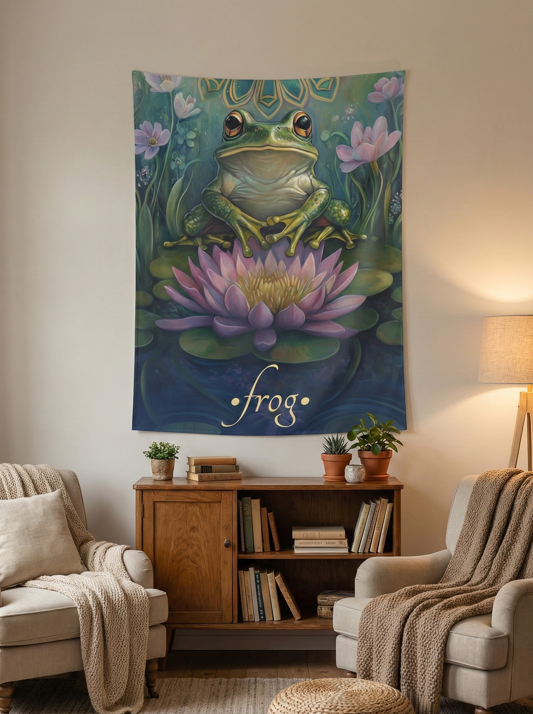 Frog Wall Tapestry – Tranquil Pond Animal Art for Mystical, Nature-Inspired Interiors