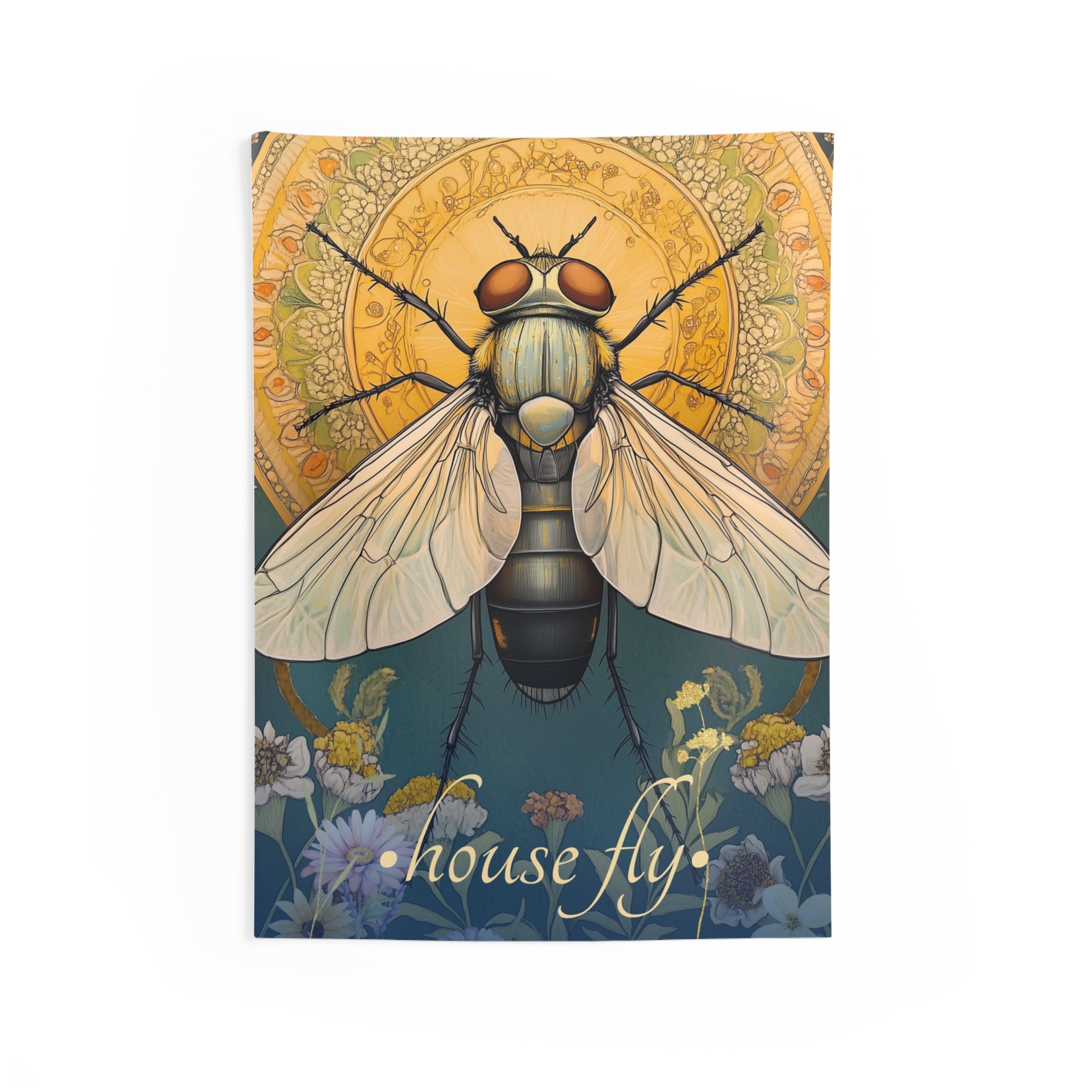Sacred House Fly Wall Tapestry – Unusual Insect Art for Bold, Botanical Interiors