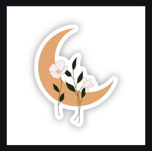 Enchanting Floral Moon Sticker Matte Vinyl Waterproof Sticker