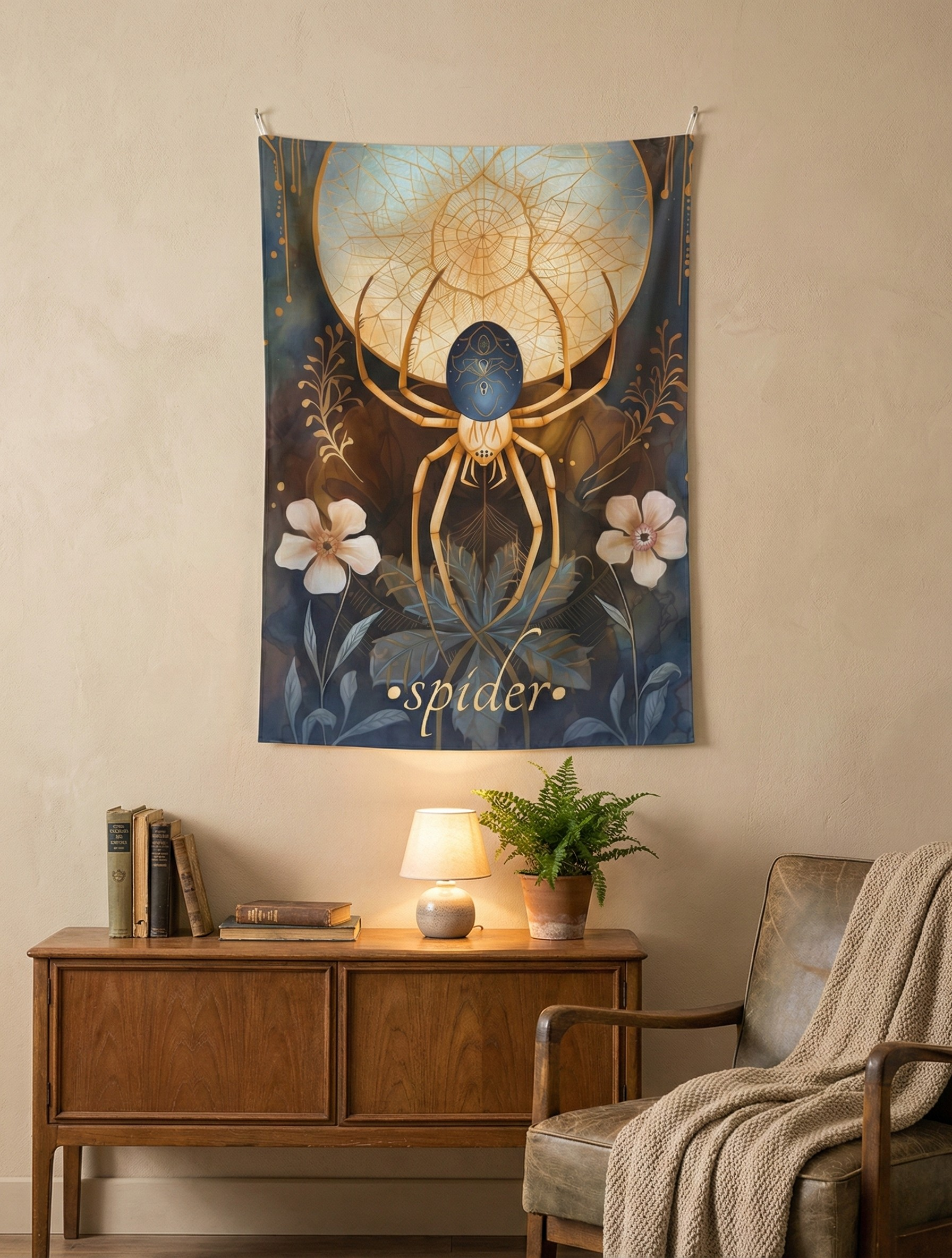 Spider Dreamcatcher Wall Tapestry – Enchanted Web Symbolism for Shadowy, Sacred Spaces