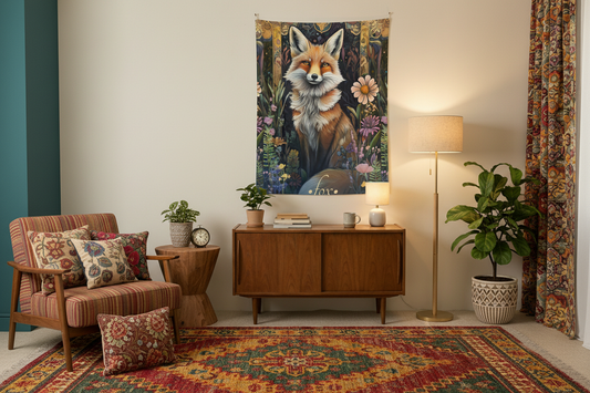 Fox Tapestry in Eclectic Bedroom