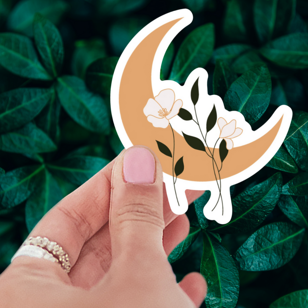 Enchanting Floral Moon Sticker