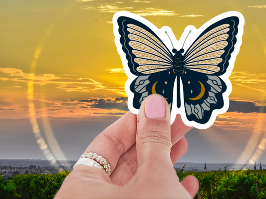 Black Moonlit Butterfly Sticker Matte Vinyl Waterproof Sticker