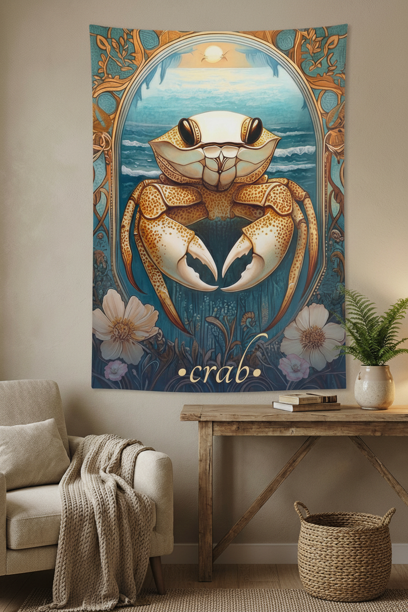 Spirit Crab Tapestry Bedroom Mockup 1