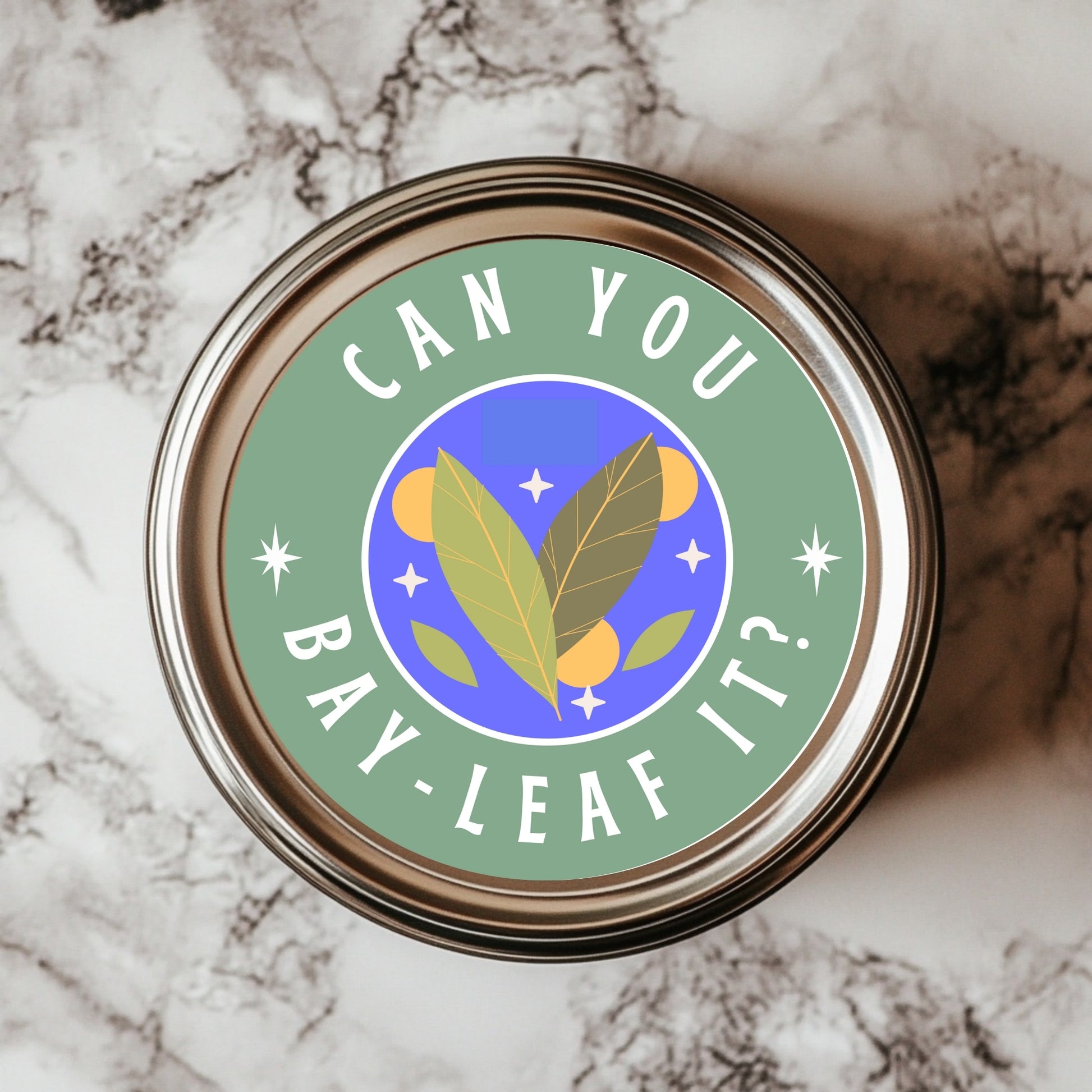 Can You Bay-Leaf It? Fun spice jar sticker designed for kitchen and plant lovers, showcasing a vibrant and whimsical design that adds character to your spice jars.
