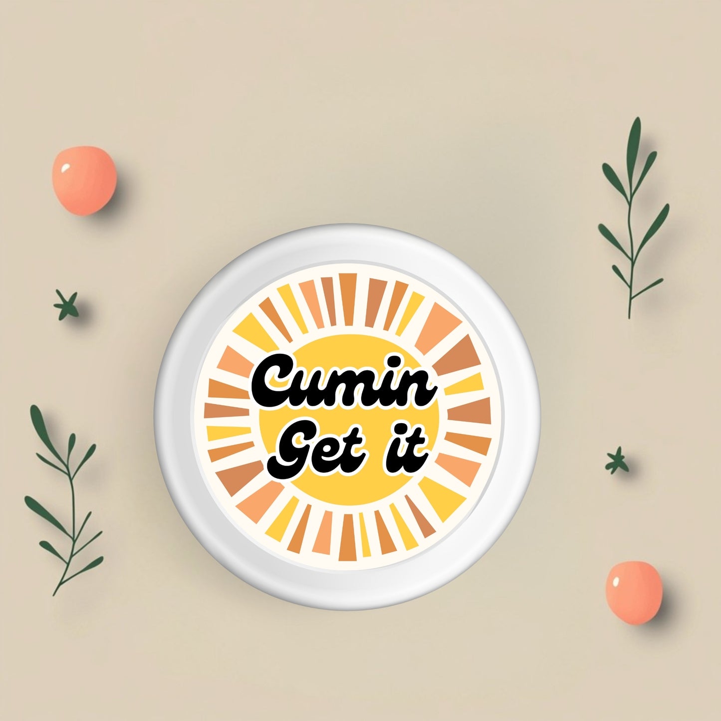 Playful typography design of the Cumin Get It Sticker, ideal for spice enthusiasts and a must-have among stickers for food lovers.