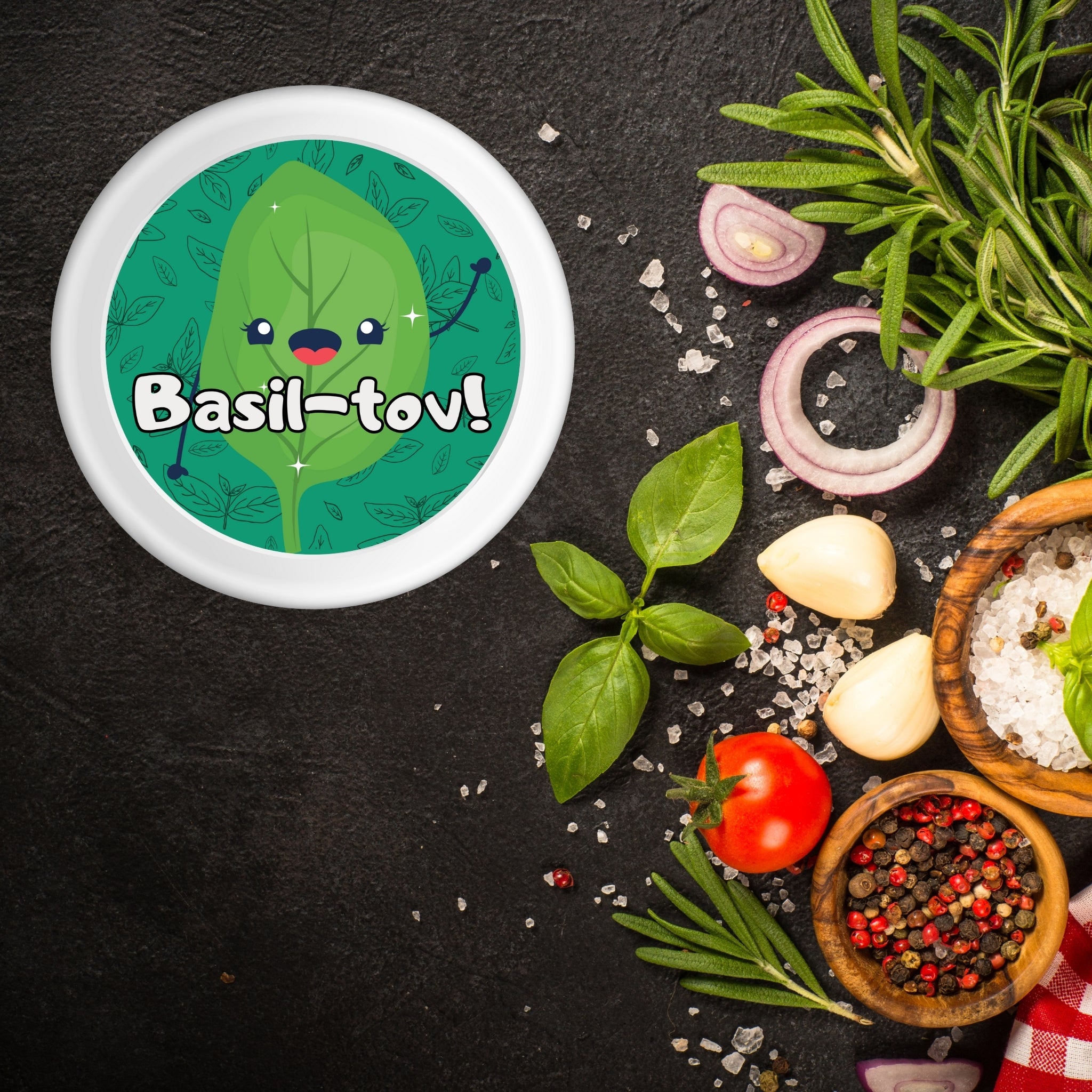 Basil-tov! – Cute Celebration Herb Sticker (2.25x2.25")
