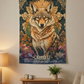 Coyote Wall Tapestry showcasing vibrant wild desert art, ideal for mindful spaces and featuring intricate coyote wall art design in warm floral motifs.