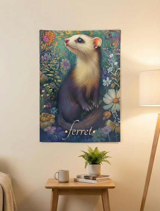 Whimsical Ferret Wall Tapestry – Cozy Nature Art for Animal Lovers & Bohemian Homes