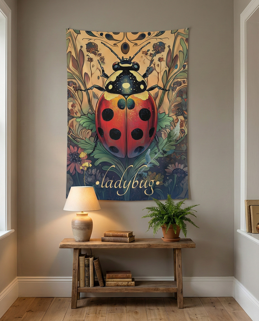 Ladybug Wall Tapestry – Whimsical 100% Polyester Art for Nature Lovers and Dreamers