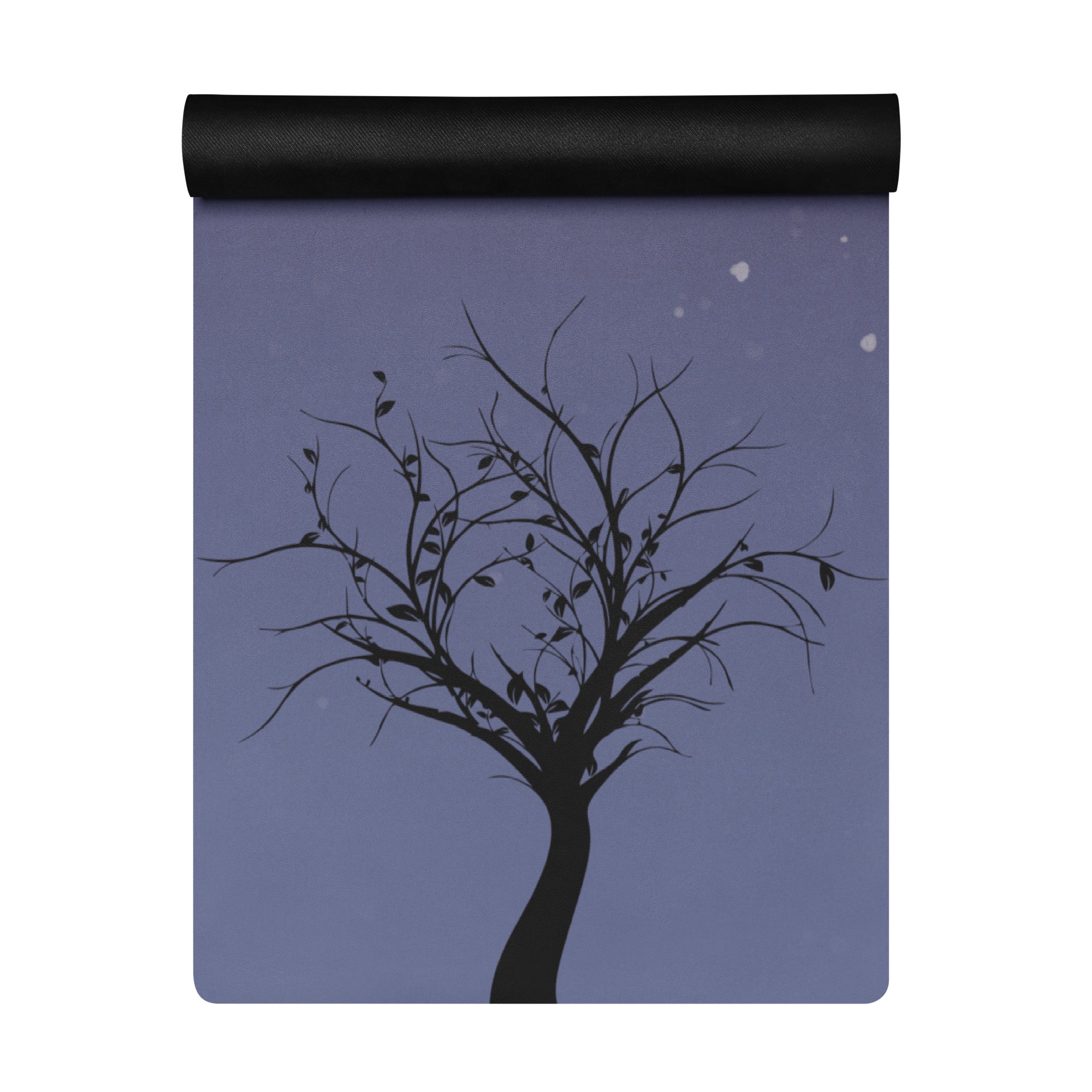 Meteor shower yoga mat featuring a shadowed tree 