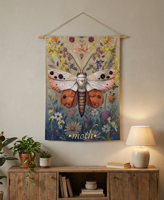 Moth Wall Tapestry – Dreamy Nature-Inspired Art for Gentle Souls and Soft Spaces