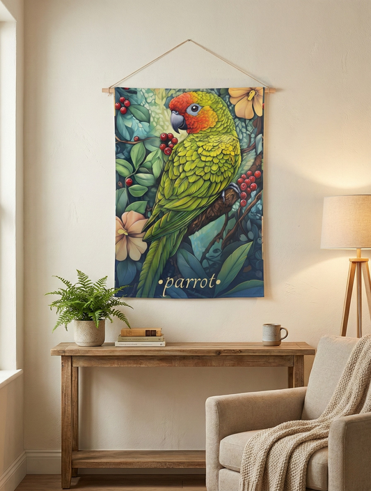 Tropical Parrot Wall Tapestry – Tropical Whimsy and Jungle Vibes