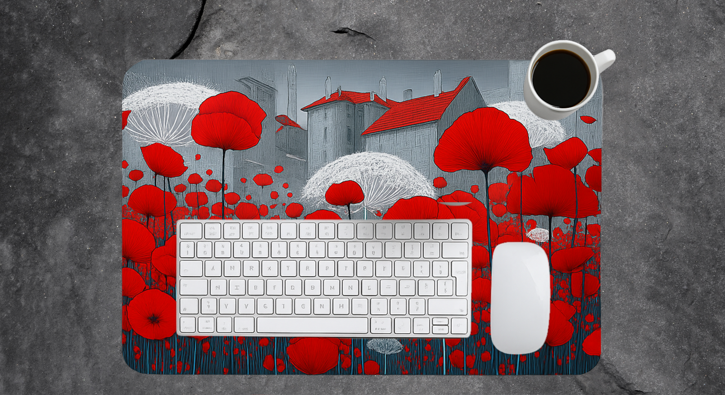 Fantasy Poppy Desk Mat - Anti-Slip, Durable 3mm Thickness for Gaming & Work