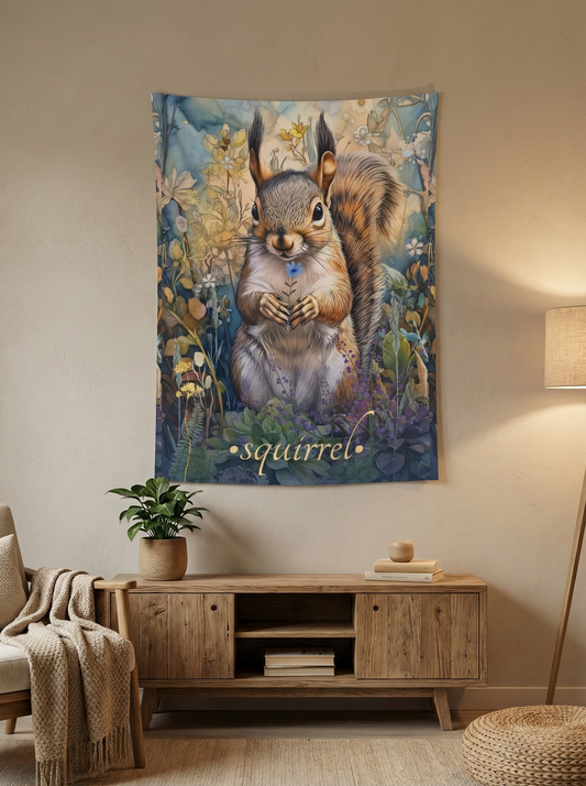 Sweet Squirrel Wall Tapestry – Woodland Animal Art for Whimsical & Cozy Nature Decor
