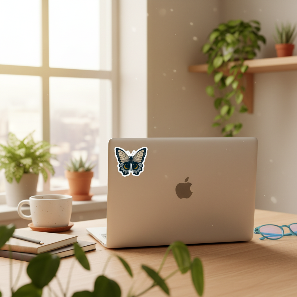 Black Moonlit Butterfly Sticker Laptop Mockup