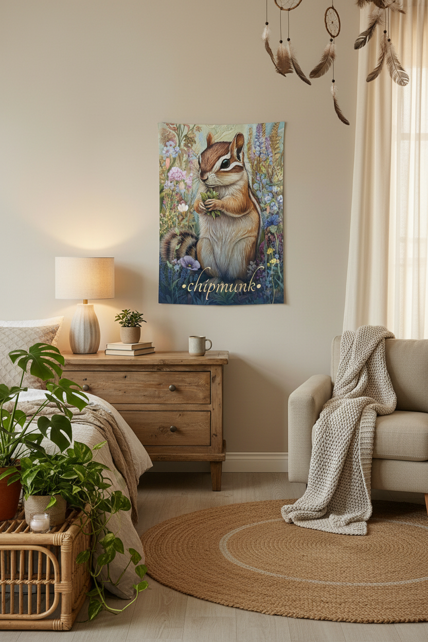 Chipmunk Tapestry Bedroom Mockup 1