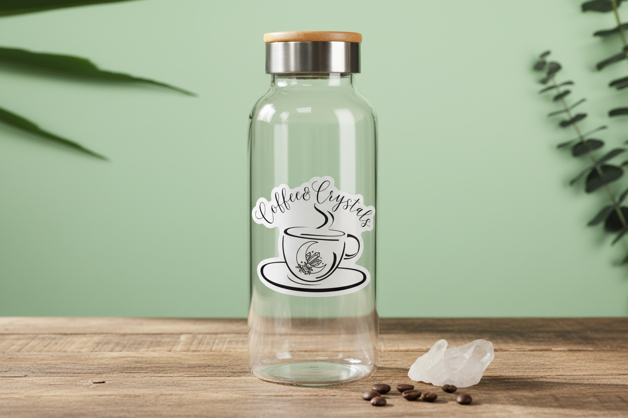 Coffee & Crystals Sticker on Water Bottle