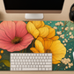 Close-up of the Colourful Floral Desk Mat showcasing its anti-slip rubber base and durable hemmed edges for long-lasting use.