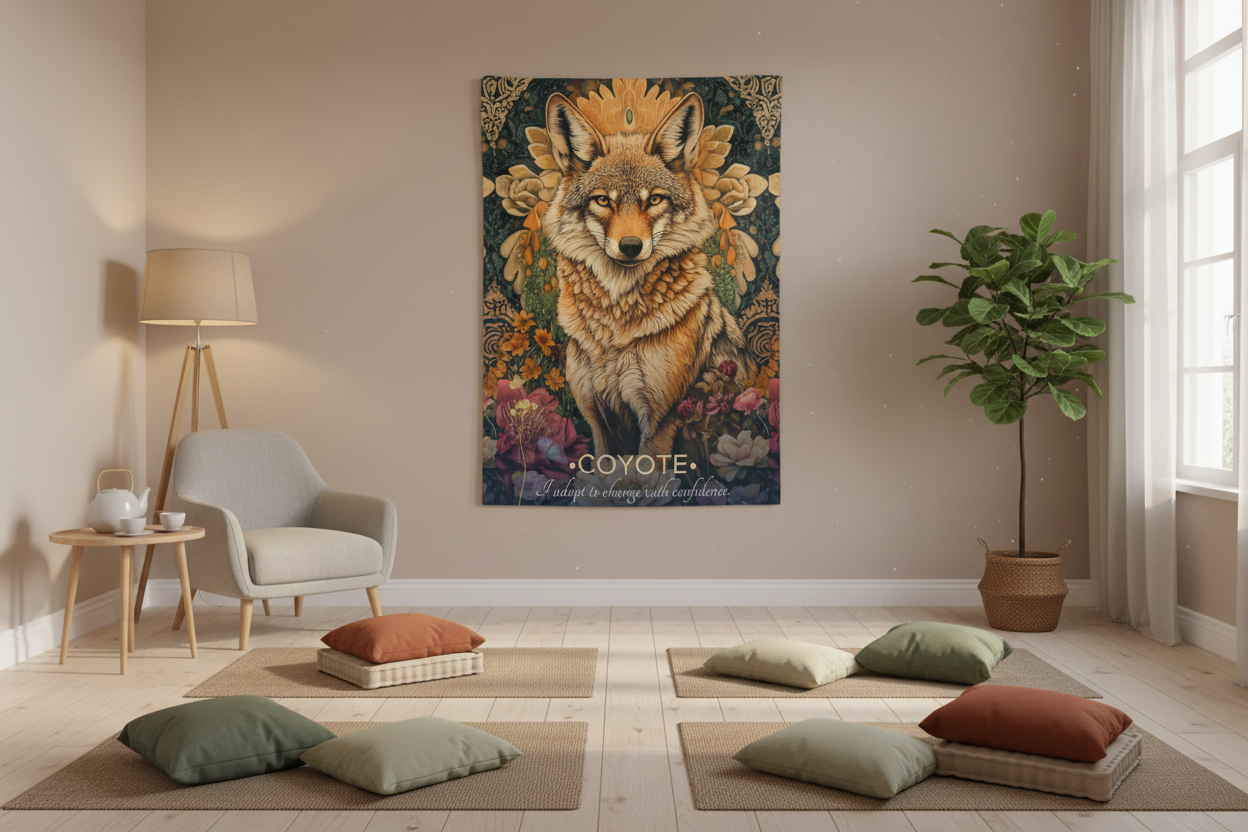 Coyote Tapestry in Meditation Room