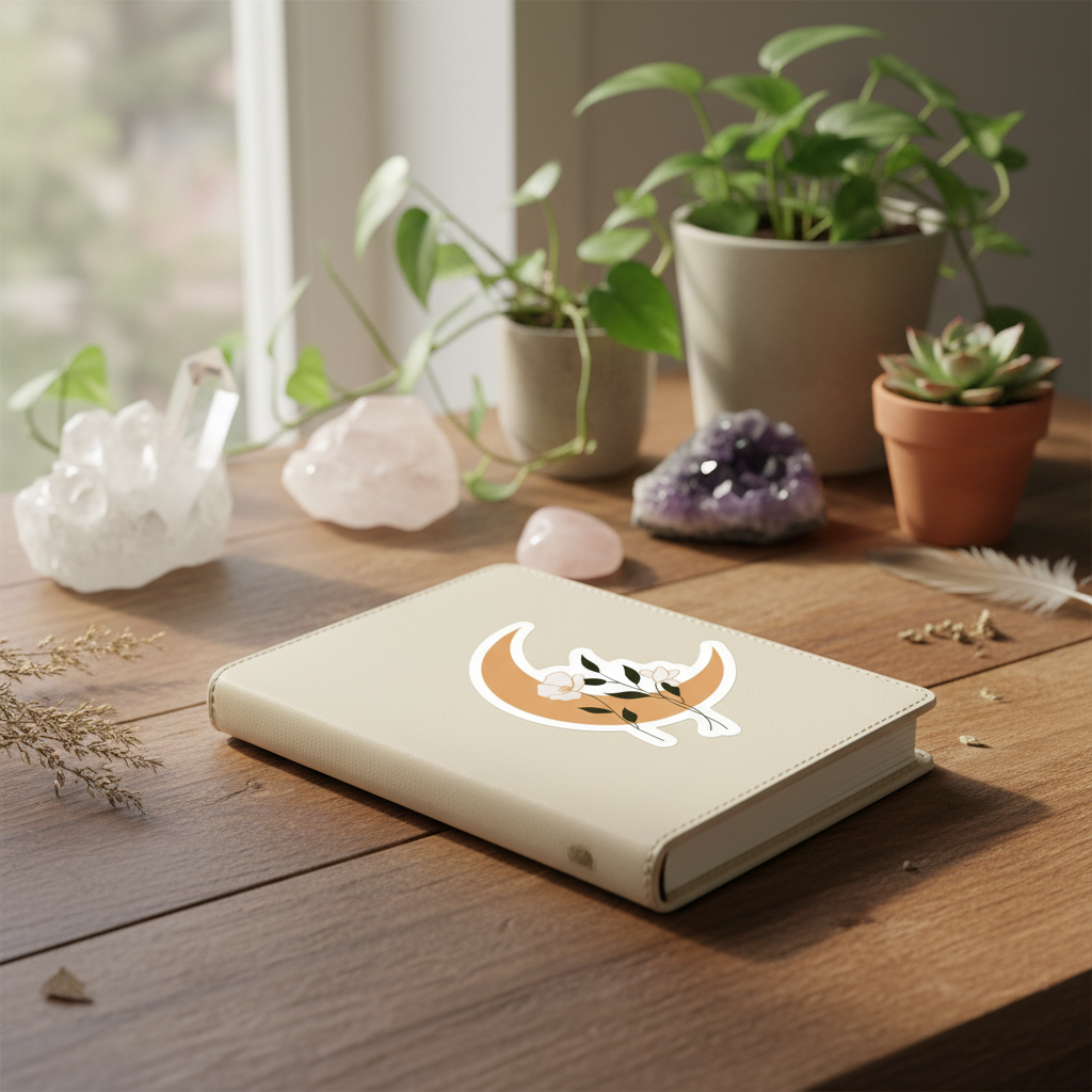 Enchanting Floral Moon Sticker Journal Mockup - True Scale