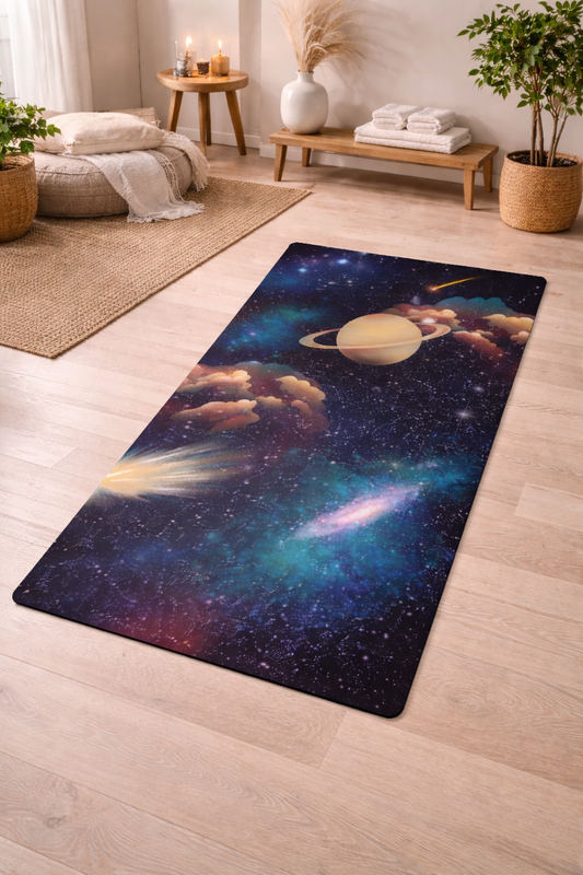 Cosmic Galaxy Yoga Mat - Anti-Slip Rubber Base & Soft Microsuede Top, 24" x 68"
