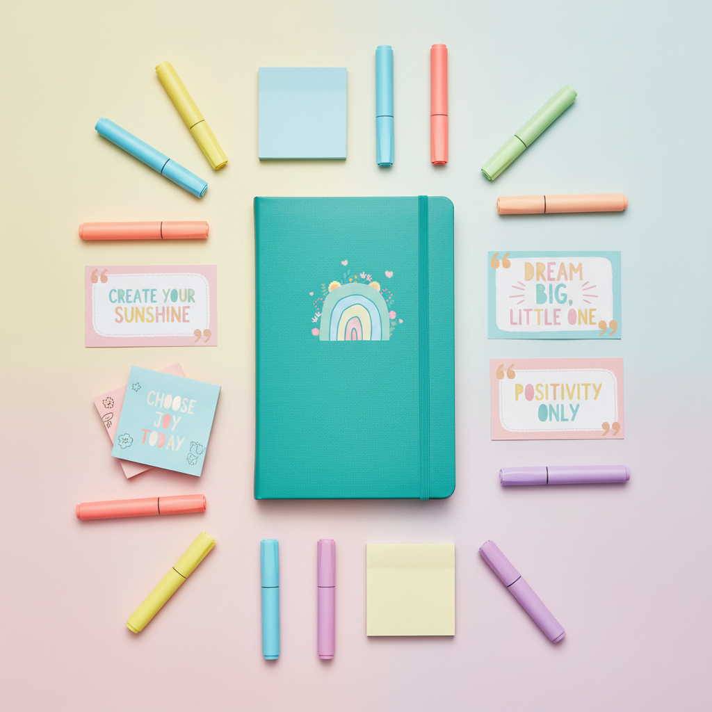 Happy Rainbow Notebook Colorful Flat Lay