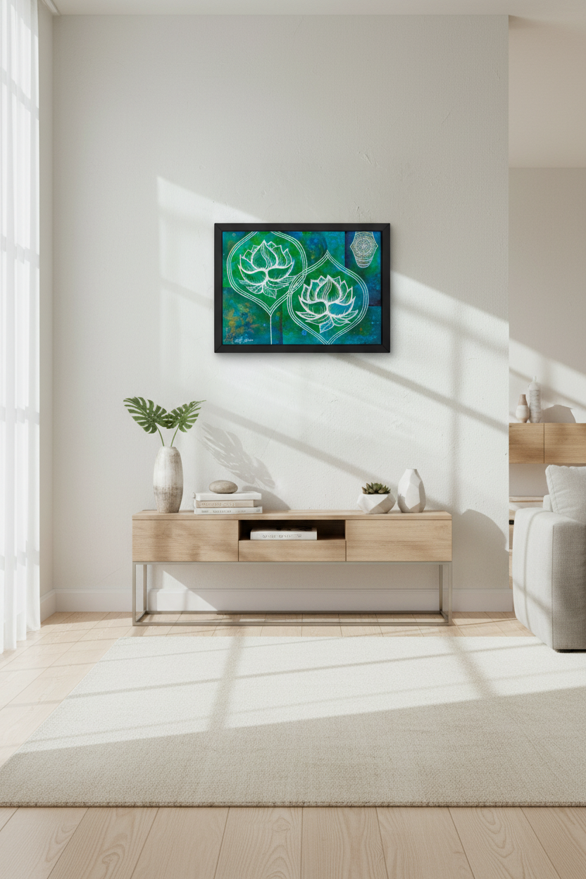 Sacred Unfolding in Minimalist Living Room