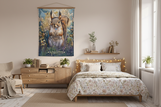 Squirrel Tapestry in Cottagecore Bedroom
